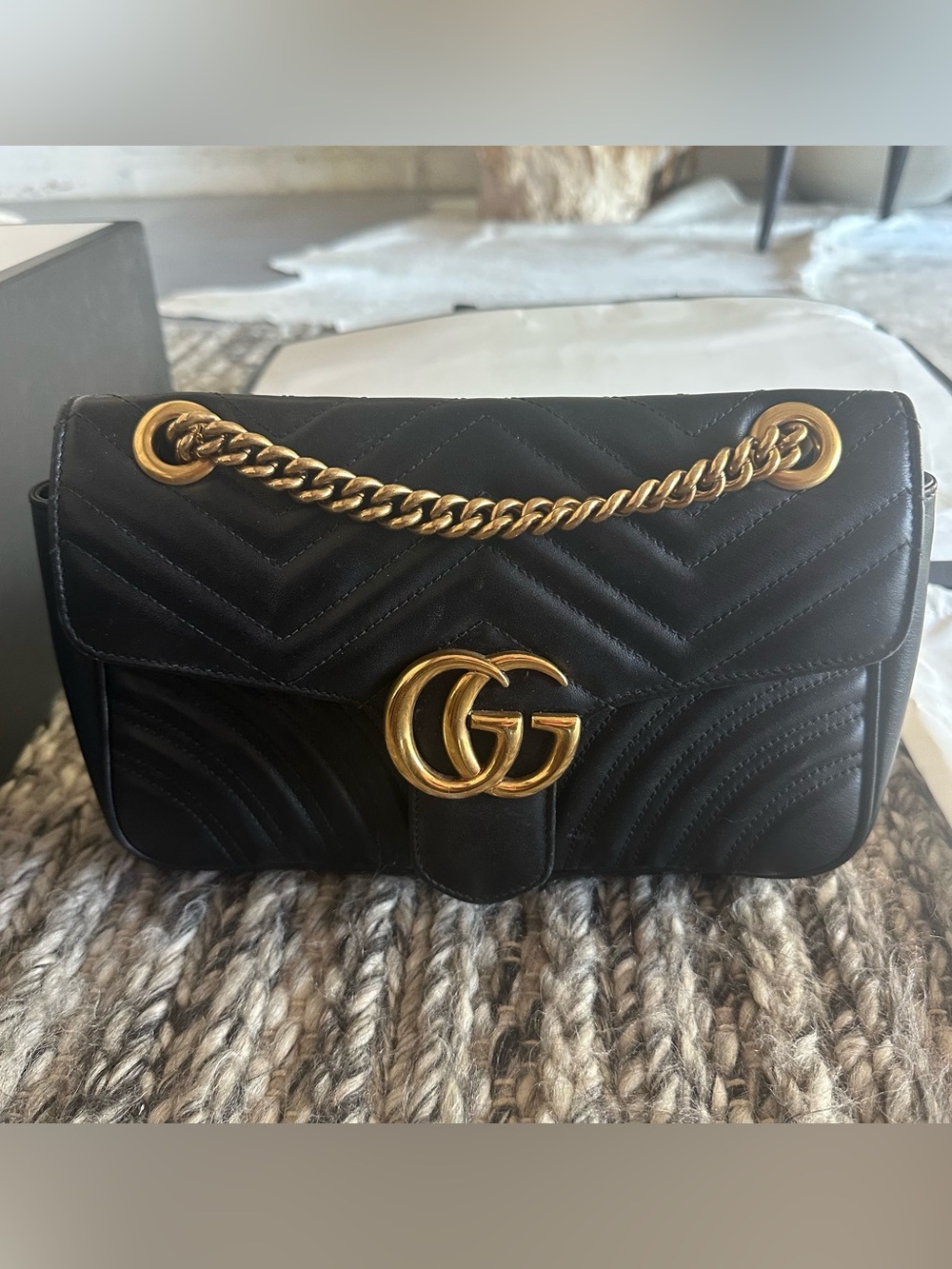 Gucci Black Marmont Quilted Leather Shoulder Bag with Gold GG Hardware